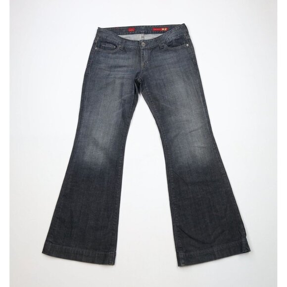 Vtg Y2K Express X2 Womens 8R Faded Stella Full Leg Flared Stretch Denim Jeans - Picture 1 of 13
